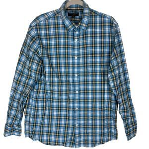 Banana‎ Republic Shirt Mens Large Blue Plaid Standard Fit Long Sleeve Button-Up